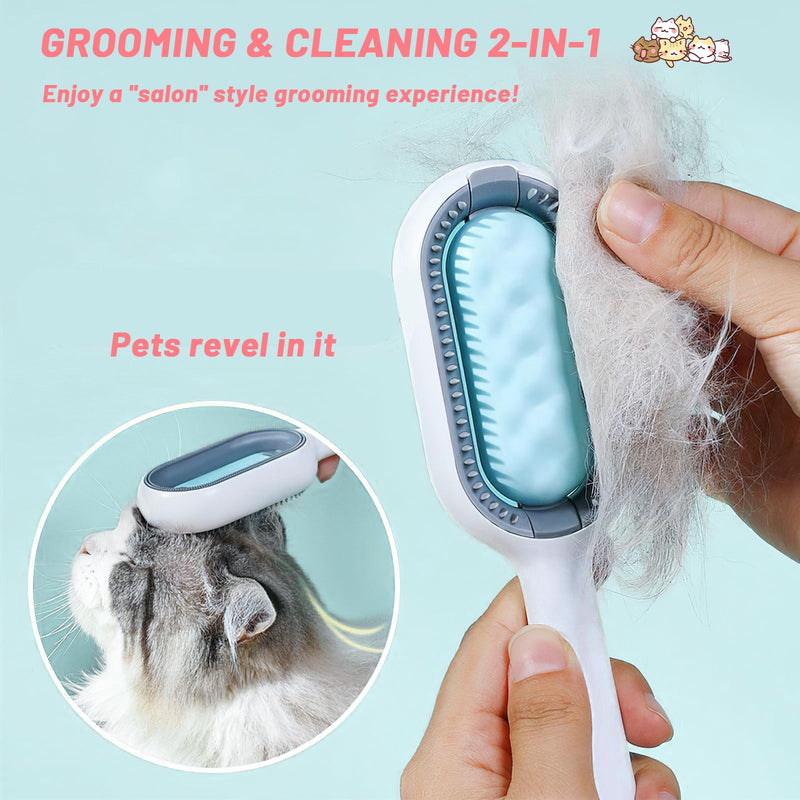 Pet Hair Removal Comb with Water Tank, ZoneYan 2 Pieces Multifunctional Pet Cleaning Hair Removal Comb, Pet Hair Cleaning Brush, Knot Remover for Cats and Dogs (Blue+Pink) Blue and Pink - PawsPlanet Australia