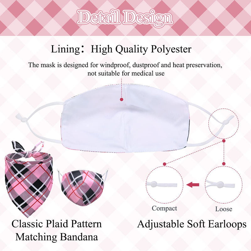 Bandana & Face Mask & Scrunchie Set for Pet and Owner - Classic Plaid Fashionable Breathable Soft Set for Small Medium Large Dogs and Owners Pink - PawsPlanet Australia