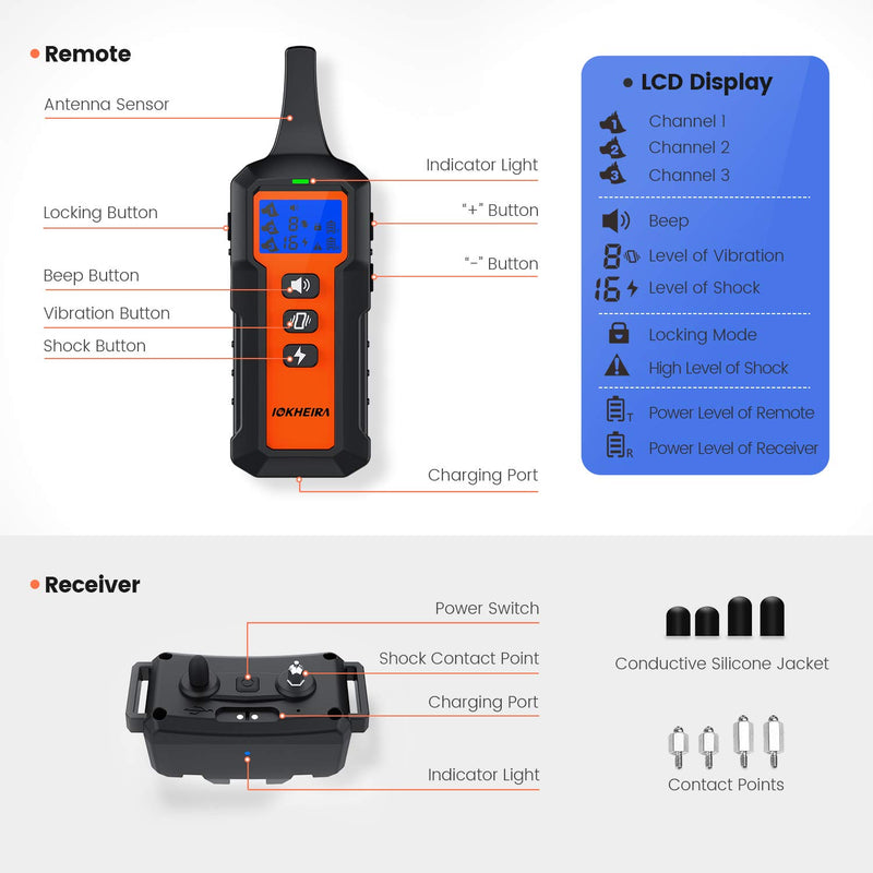 [Australia] - IOKHEIRA Dog Training Collar with Remote for Large Dogs Waterproof Dog Shock Collar Rechargeable with Shock Beep Vibration Modes and up to 1800Ft Range for Small Medium Large Dogs 