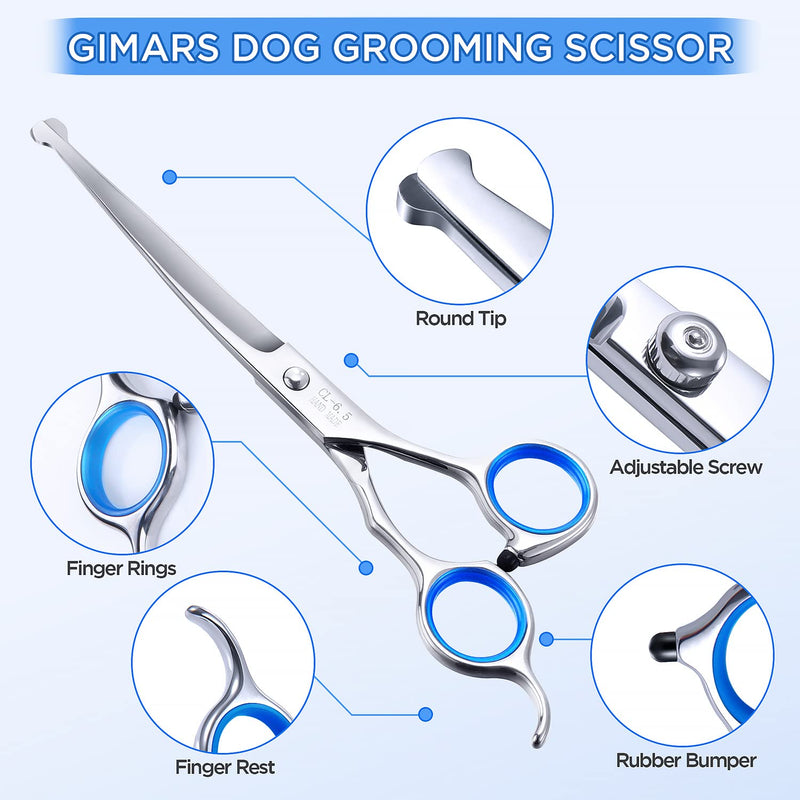 Gimars 5 in 1 Professional 4CR Stainless Steel Safety Round Tip Dog Grooming Scissors Kit, Heavy Duty Titanium Coated Straight & Thinning & Curved Shears & Comb Set for Dog & Cat Grooming - PawsPlanet Australia