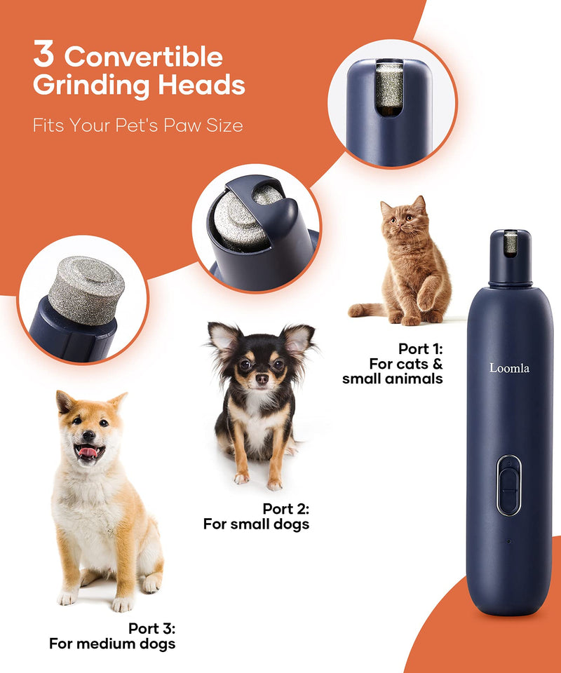 Loomla Dog Nail Grinder Upgraded - Professional 2 Speed Dog Nail Trimmers with Low Noise, USB Rechargeable Pet Nail Grinder, Paws Grooming and Smoothing for Dogs, Cats and Small Animals Dark Blue Gray - PawsPlanet Australia