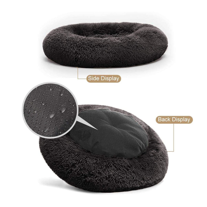 PUPPBUDD Calming Dog Bed Cat Bed Donut, Faux Fur Pet Bed Self-Warming Donut Cuddler, Comfortable Round Plush Dog Beds for Large Medium Dogs and Cats (24"/32"/36"/44") Large(24''x18'') Black - PawsPlanet Australia