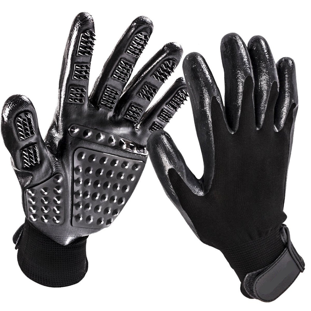 Bestbuy Grooming Gloves - Improved Five Finger Design Rubber Glove Gentle Hair Removal Brushes for Cats, Dogs and Horses (Black) Black - PawsPlanet Australia