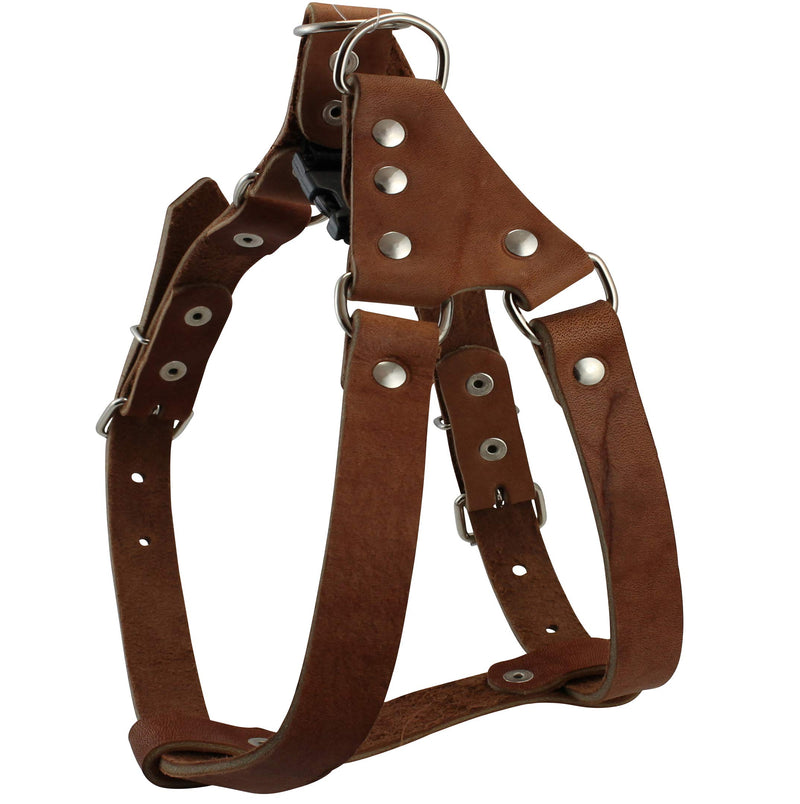 [Australia] - Genuine Leather Medium 18.5"-22" Chest 3/4-inch Wide Adjustable Dog Step-in Harness Brown 