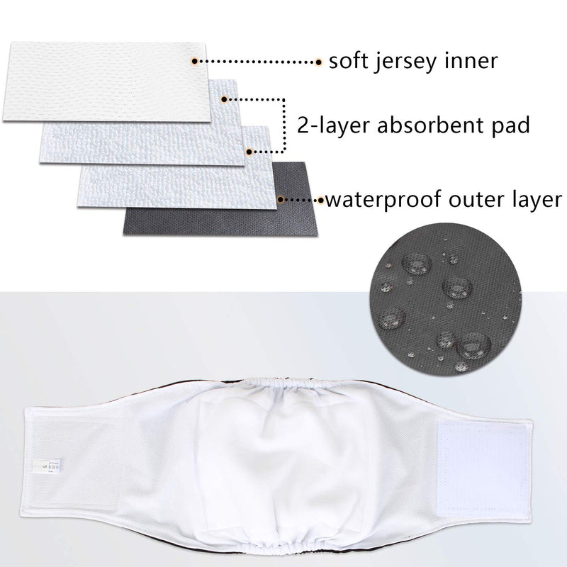 [Australia] - LUXJA Reusable Male Dog Diapers (Pack of 3), Washable Puppy Belly Band L(Waist 16"-20") Black+gray+coffee(white Lining) 