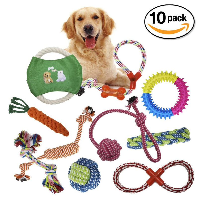 Dog Rope Toys, 10pcs Durable Chase Knots Cotton Doy, Puppy Chew Boredom Anxiety Teething Set for Small Medium Large Pets Gift Sets - PawsPlanet Australia