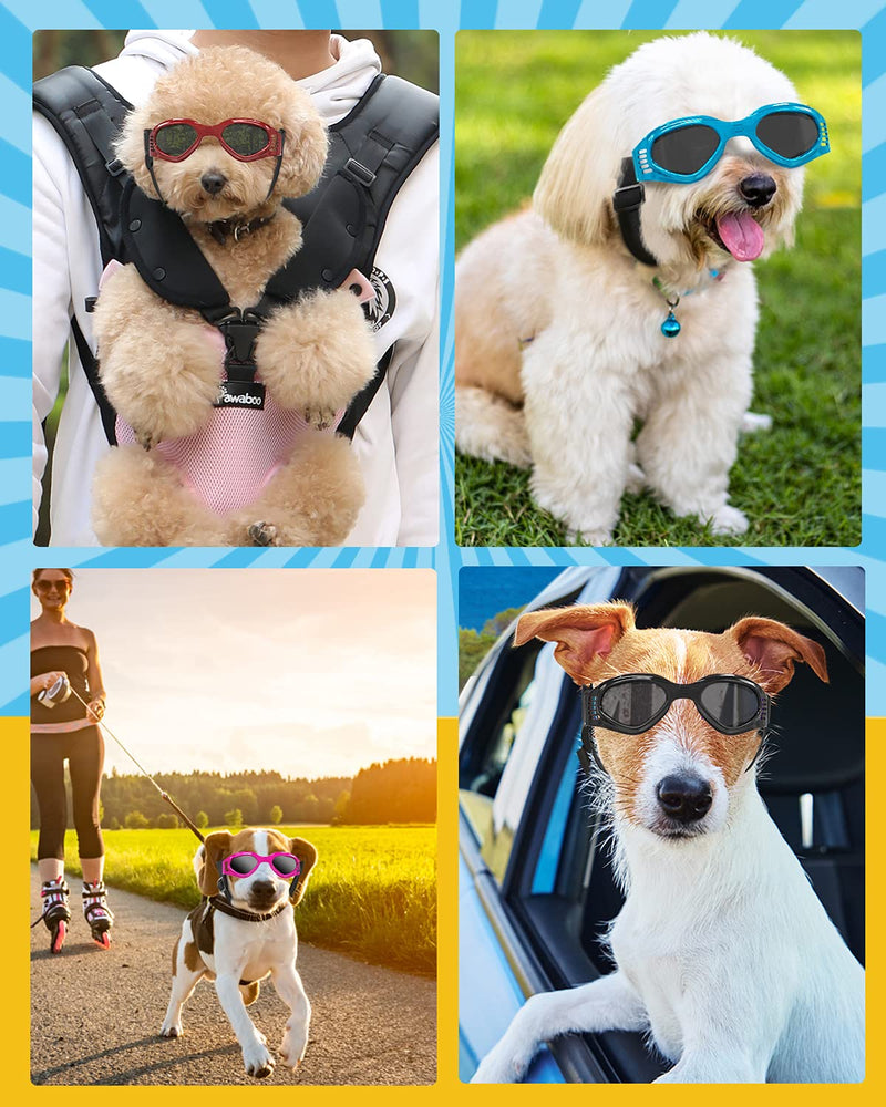 Lewondr Small Dog Sunglasses UV Protection Goggles Eye Wear Protection with Adjustable Strap Foldable Pet Sunglasses for Dogs Waterproof Pet Sun Glasses Dog Windproof Anti-Fog Glasses Black - PawsPlanet Australia