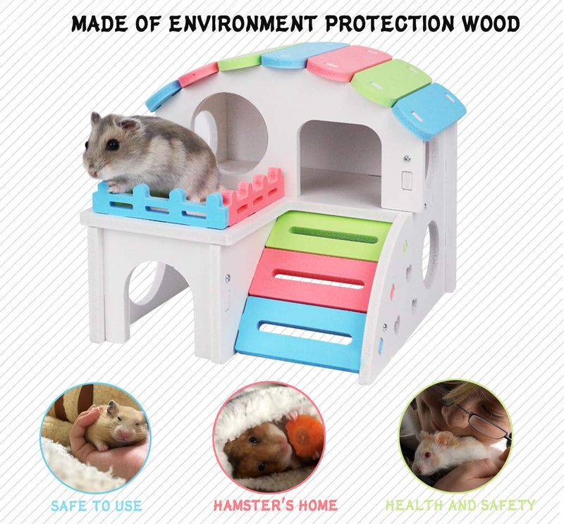 QIMMU Wooden Hamster House,Hamster Hideout House,Small Animal Hideout,Hamster Villa with Hamster Ladder,for Small Animals B - PawsPlanet Australia