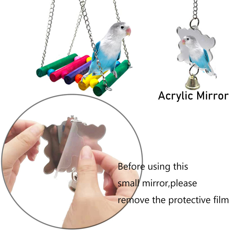 8 Pcs Bird Parakeet Cockatiel Parrot Toys, ESRISE Hanging Bell Hammock Swing Toy Wooden Perch Mirror Chewing Toy for Small Parrots, Conures, Love Birds, Small Parakeets (Muliti-A) - PawsPlanet Australia