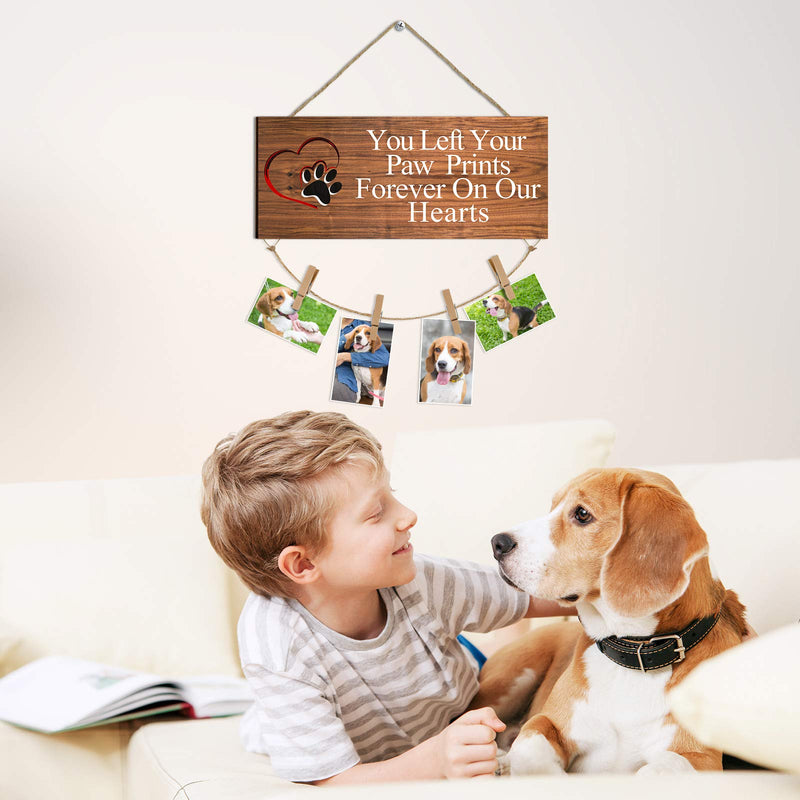 Pet Memorial Picture Frame with Clips Dog Memorial Present Pet Sympathy Picture Frame Paw Prints on Heart Memorial Present for Pet Dog Remembrance, 13 x 5.5 Inches (Warm White Words) Warm White Words - PawsPlanet Australia