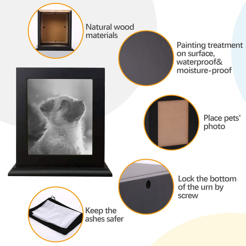 BRKURLEG Pet Wood Memorial Urn for Ashes,Photo Frame Keepsake Box for Cats Dogs,Funerary Caskets Supplies Burly Wood Cremation Urns with Acrylic Glass Photo Protector for Pet Lovers Black - PawsPlanet Australia