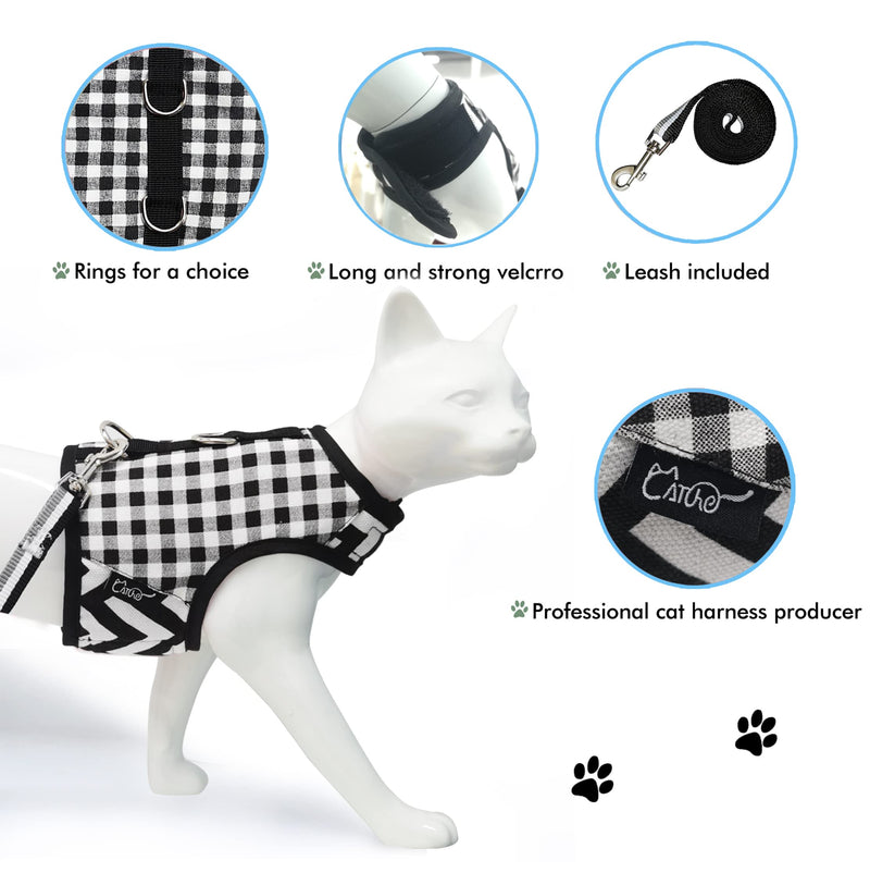 Yizhi Miaow Escape Proof Kitten Harness with Leash Small, Adjustable Kitten Walking Jackets, Padded Kitten Vest Black Plaid - PawsPlanet Australia