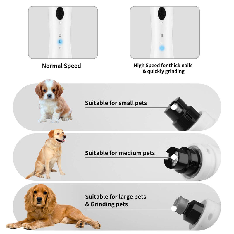 Dog Nail Grinder with LED Light, Powerful Motor Pet Nails Trimmer with 2 Grinding Wheels, 2 Speed Electric Dog Claw Grinder, Rechargeable Quiet Painless Clipper Grooming for Large Medium Small Dogs White - PawsPlanet Australia