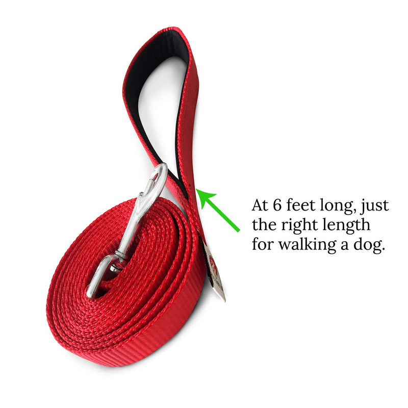 [Australia] - Dutchy Brand Heavy-Duty Dog Leash - Training-Lead with Comfortable Handle - 6 Feet Long by 1 Inch Wide - Perfect Length to Control Strong Dog and Puppy That Likes to Pull Puppies and Small Dogs (1-layer) Red 