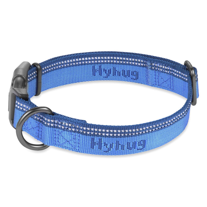 Hyhug Design Two Tone Nylon Jacquard Webbing Heavy Duty Classic Basic Collar Quick Release Buckle Specially Designed for Gentle Breed Dogs (Large, Classic Blue) Large - PawsPlanet Australia