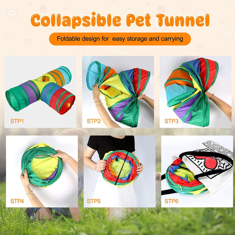 HYLYUN Bunny Tunnels & Tubes Collapsible 3 Way Bunny Hideout Small Animal Activity Tunnel Toys for Dwarf Rabbits Bunny Guinea Pigs Kitty - PawsPlanet Australia