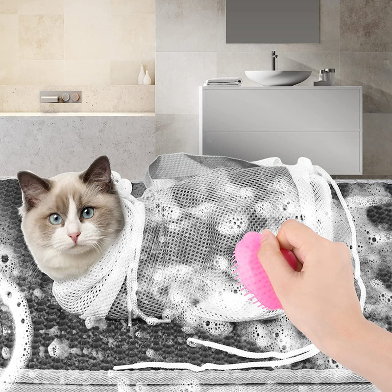 Cat Grooming Bag, Cat Shower Net Bag, 6PCS Cat Bathing Bag Kit, Includes Cat Shower Net Bag Bath Grooming Bag Pet Nail Clipper Kitten Nail File Cat Finger Toothbrush for Pet Cat Bathing - PawsPlanet Australia