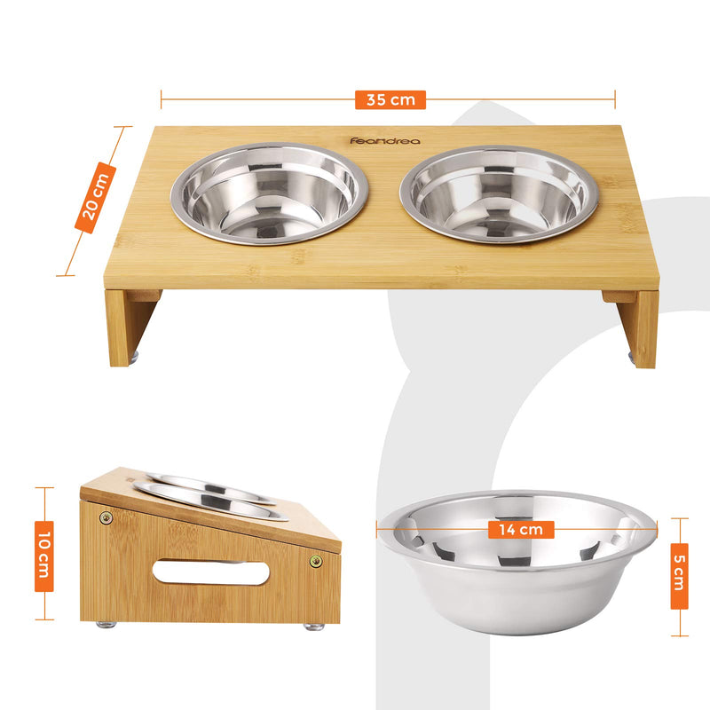 FEANDREA Bamboo Elevated Bowl Stand, 2 Raised Bowls for Dog Cat, Natural PRB01N - PawsPlanet Australia