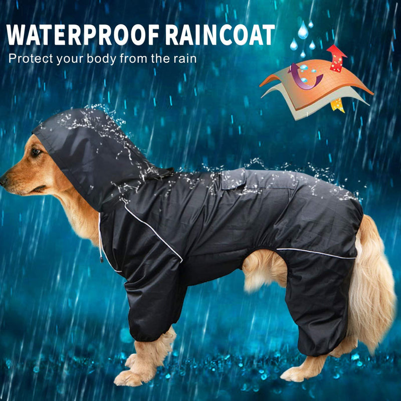 Idepet Dog Raincoat with Hood & Collar Hole,Waterproof Dog Rain Poncho Reflective Dog Rain Jacket Windproof Hoodies for Small Medium Large Dogs Corgi Golden Retriever Shepherd Bulldog S Black - PawsPlanet Australia