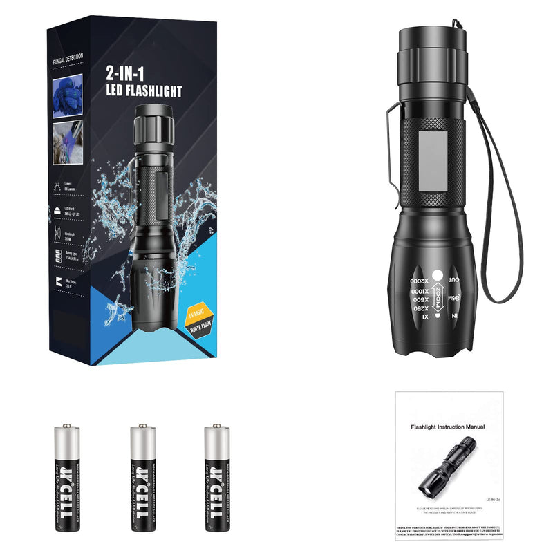 MOWETOO flashlight, UV lamp 2 in 1 UV lamp light LED flashlight, 395nm ultraviolet flashlight 4 modes, detector for fake banknotes, urine from dogs and other pets 40W - PawsPlanet Australia
