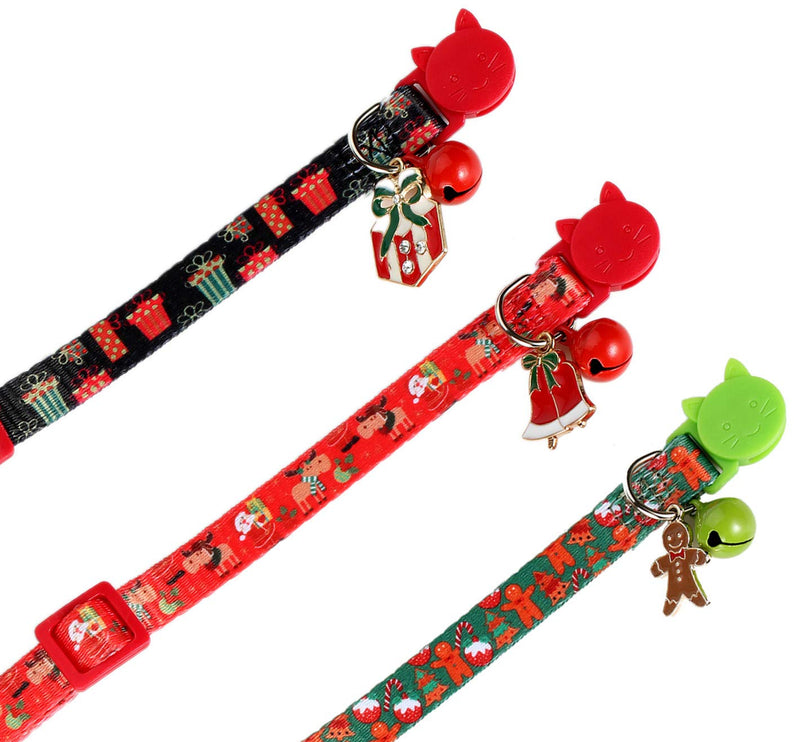 [Australia] - BoomBone 3 Pack Designer Cat Collar Christmas, Breakway Kitten Collar with Bell and Cute Pendants 