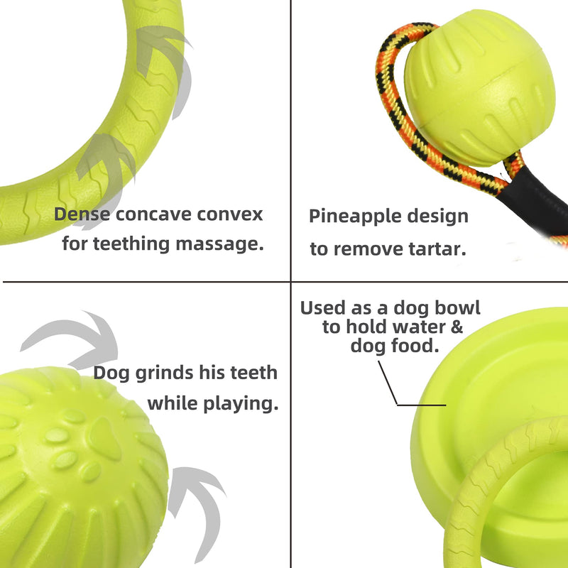 Dog Flying Discs Ring Toy & Ball on a Rope Dog Ball Toy for Water Floating, 4Pcs EVA Durable Dog Chew Toys Tug of War Interactive Outdoor Fitness Training Toys for Large and Small Dogs - PawsPlanet Australia