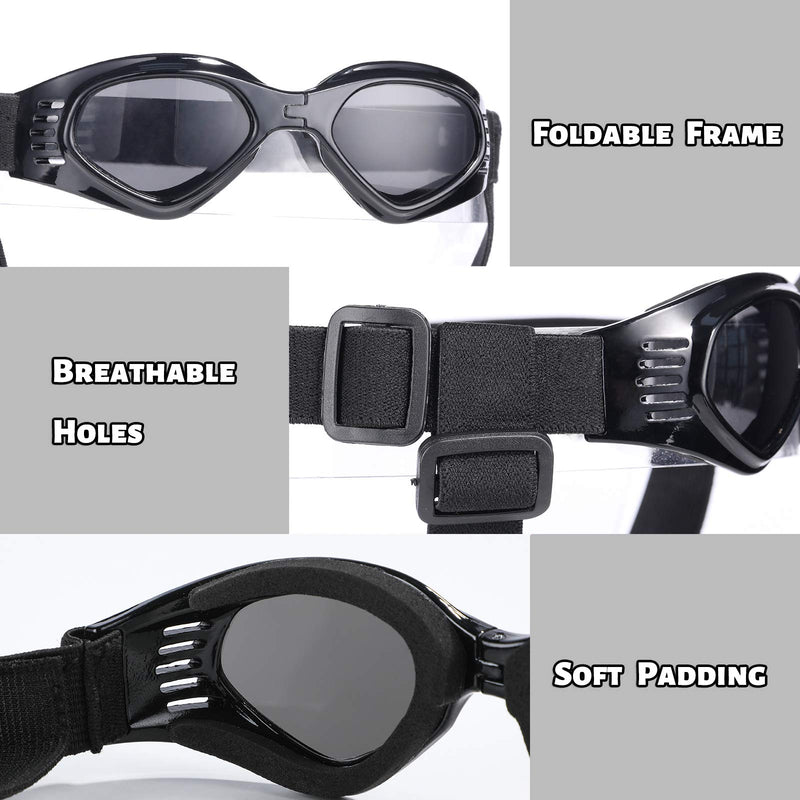 NVTED Dog Goggles Dog Sunglasses, Foldable Pet Sunglasses Adjustable Eyewear UV Protection Glasses for for Small Medium Cat Dog (Black) - PawsPlanet Australia