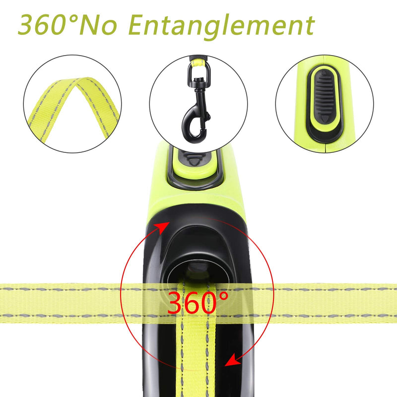 G.C Retractable Dog Lead Extendable Long Heavy Duty Strong Dog Leash for Large Dogs Up to 110lbs, 16ft Strong Reflective Nylon Tape, 360° Tangle-Free, One-Handed Brake, Pause, Lock Green - PawsPlanet Australia