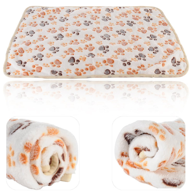[Australia] - iNNEXT 2 Pack Puppy Blanket for Pet Cushion Small Dog Cat Bed Soft Warm Sleep Mat, Pet Dog Cat Puppy Kitten Soft Blanket Doggy Warm Bed Mat Paw Print Brown/White 