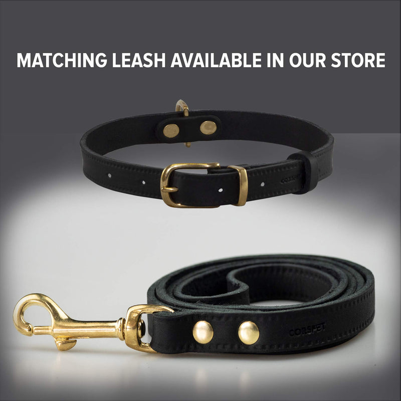 Corspet Full Grain Liquored Leather Dog Collar | Soft Dog Collars with Solid Brass Hardware | Ultra Durable Real Leather Black Collar with Narrow Width for Puppy, Small, Medium Large Dogs | X-Large X Large - PawsPlanet Australia