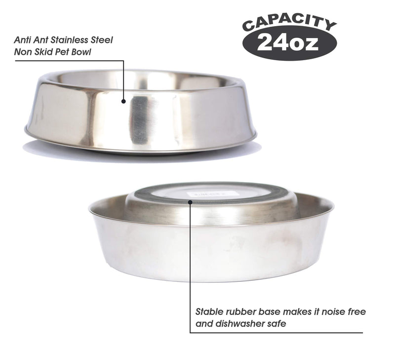 [Australia] - Iconic Pet Anti Ant Stainless Steel Non Skid Pet Food/ Water Bowl in Varying Sizes - Noise Free Ant Resistant Dog/Cat Feeding Bowl with Unique Design and Rubber Base makes it an Elegant Ant Proof Dish 3 Cup/24 oz. 