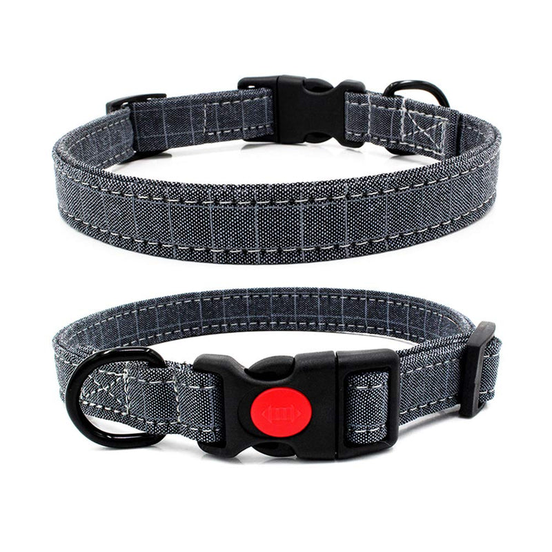 [Australia] - Tangpan Pet Dog Canvas Collar Puppy Cat Seatbelt with Buckle S Plastic Safety Buckle Grey Plaid 