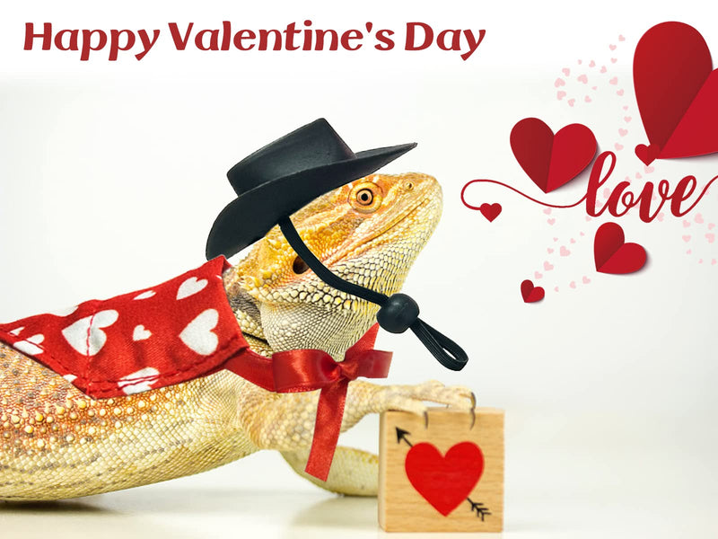 Vehomy 4Pcs Valentine's Day Bearded Dragon Outfit Bearded Dragon Cowboy Hat & Lizard Bandana Small Pet Love Heart Scarf Cowboy Costume Accessories for Lizard Hamster Leopard Gecko - PawsPlanet Australia