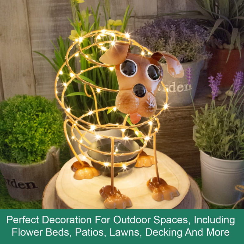 GardenKraft 14940 Solar Powered Light Up Dog Garden Feature / 62 Micro LED’s / 4D Moving Effect / Unique Metal Garden Ornament / Auto-On Feature / Weatherproof Material / Brown Colour Solar Wire Dog - PawsPlanet Australia
