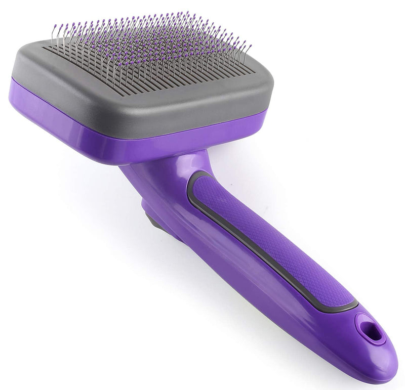 HERTZKO Self-Cleaning Slicker Brush for Dogs and Cats Pet Grooming Dematting Brush Easily Removes Mats, Tangles, and Loose Fur from The Pet’s Coat (Slide button, large) Slide button, large - PawsPlanet Australia