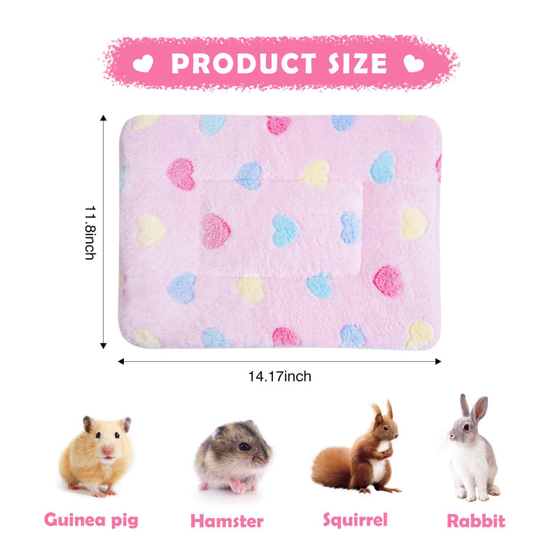 2Pcs Small Animal Plush Bed, Guinea Pig Hamster Rabbit Bed Mat for Bunny, Chinchilla, Squirrel, Hedgehog (12x14inch) Heart - PawsPlanet Australia