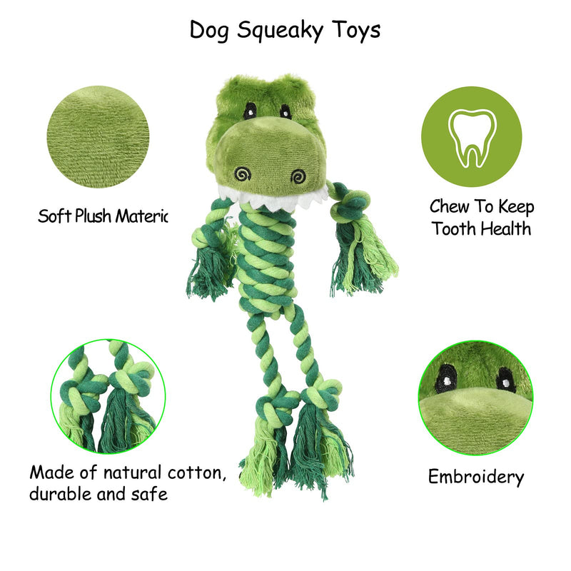 FEIX80 Dog Plush Chew Toy , Durable Squeaky Dog Toys , Cute Rope Animal Dog Toy with Rope Body and Stuffed Head for Aggressive Chewers (Dinosaur) Dinosaur - PawsPlanet Australia