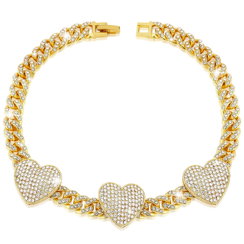 Glitter Dog Chain Collar Gold Diamond Dog Collars Cuban Dog Chains Necklace Puppy Pet Metal Link Chain with Heart Charm Pet Jewelry Accessories Chain with Buckle for Small Medium Dogs Cats 10 inch - PawsPlanet Australia