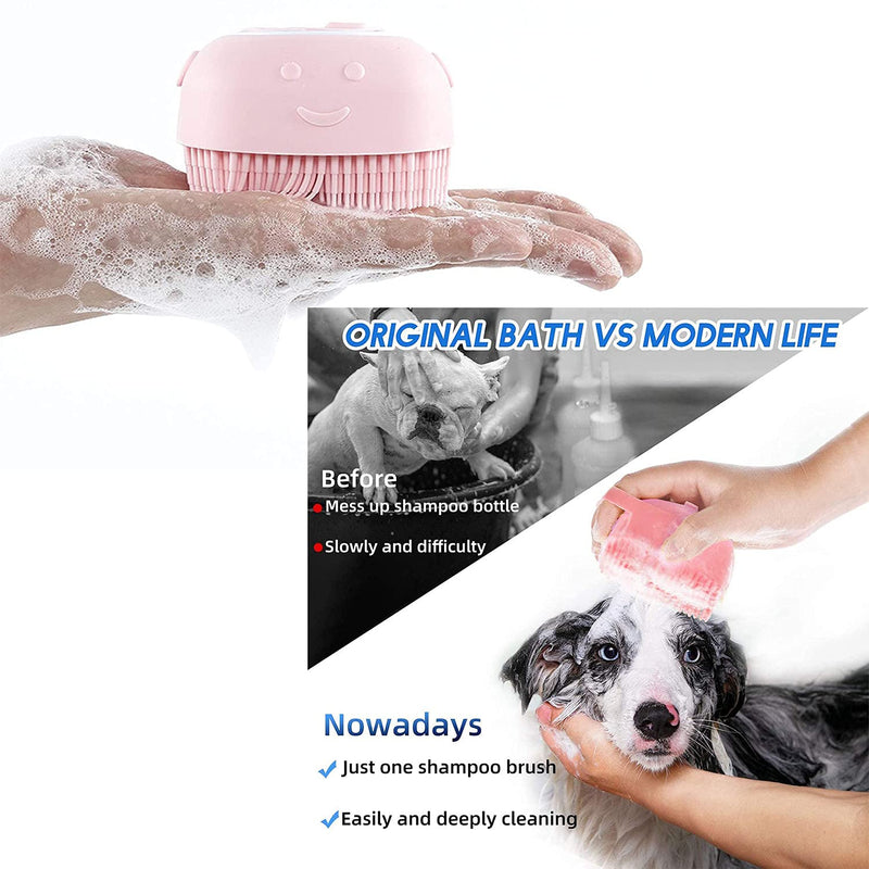 2 PCS Pet Bath Massage Brush Soft Silicone Pet Massage,Suitable for Short Long Haired Dogs and Cats,Extra Shampoo Dispenser(Pink) - PawsPlanet Australia