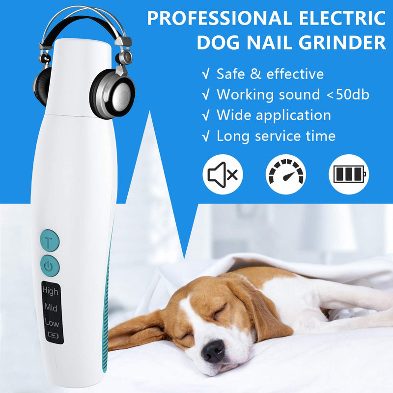 [Australia] - RUCACIO Dog Nail Grinder for Small Medium Large Dogs & Cats, Professional 3-Speed Electric Pet Nail Trimmer Clipper for Paws Grooming & Smoothing, Upgraded Rechargeable Painless Pet Nail Grinder White&Green 