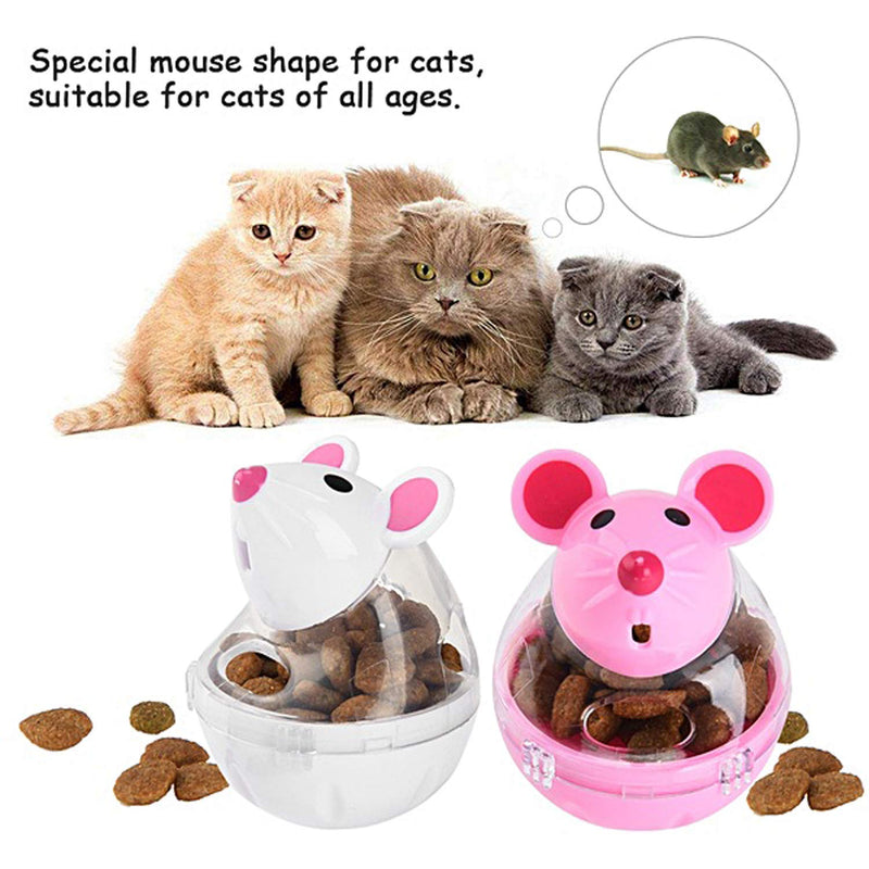 Cat Food Dispenser Cat Treat Toy Feeder Toy for Interactive IQ Treat Training Mouse shape Tumbler (Pink) Pink - PawsPlanet Australia
