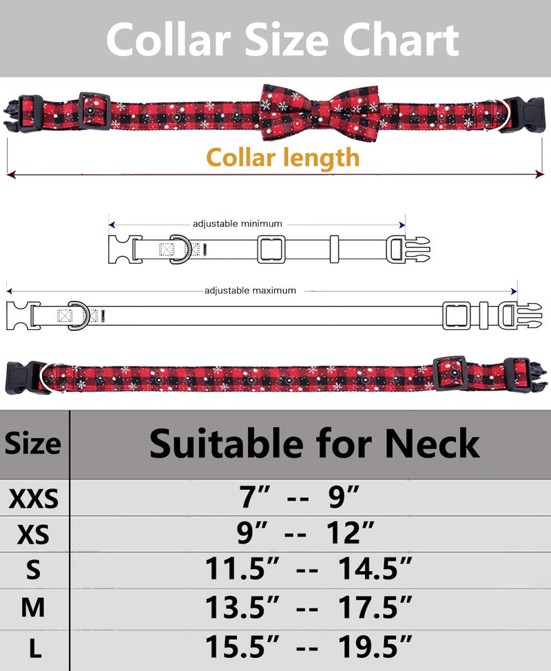 [Australia] - Freezx Christmas Dog Collar with Bow Tie - Adjustable 100% Cotton Nylon Design Handmade - Cute Fashion for Large Medium Small Dogs L- Collar length: 15.5 "-19.5 " Red 