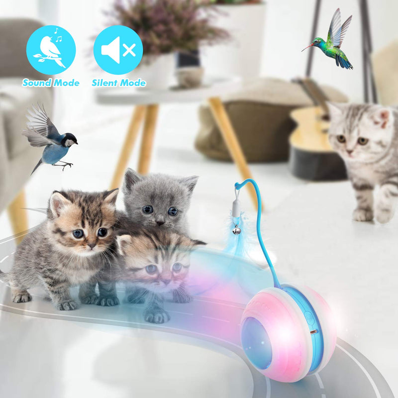 Biilaflor Interactive Cat Ball Toys with Bird Sound, Led Light, Detachable Protective Rubber Shell, USB Charging, Automatic 360° Rolling, 2 Feathers & Bell, Robotic Cat Moving Toys for Indoor Cats - PawsPlanet Australia