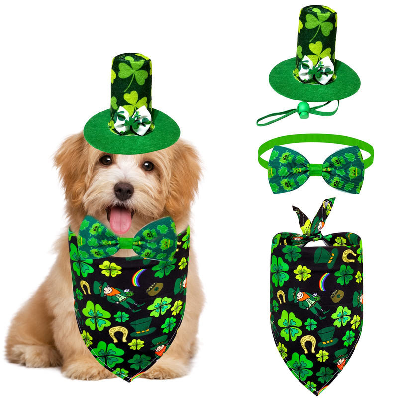 3 Pcs St Patrick's Day Dog Costume Pet Hat Collar and Adjustable Shamrock Bandanas Triangle Bibs Scarf for Puppy Cats Light Green (3 items) - PawsPlanet Australia