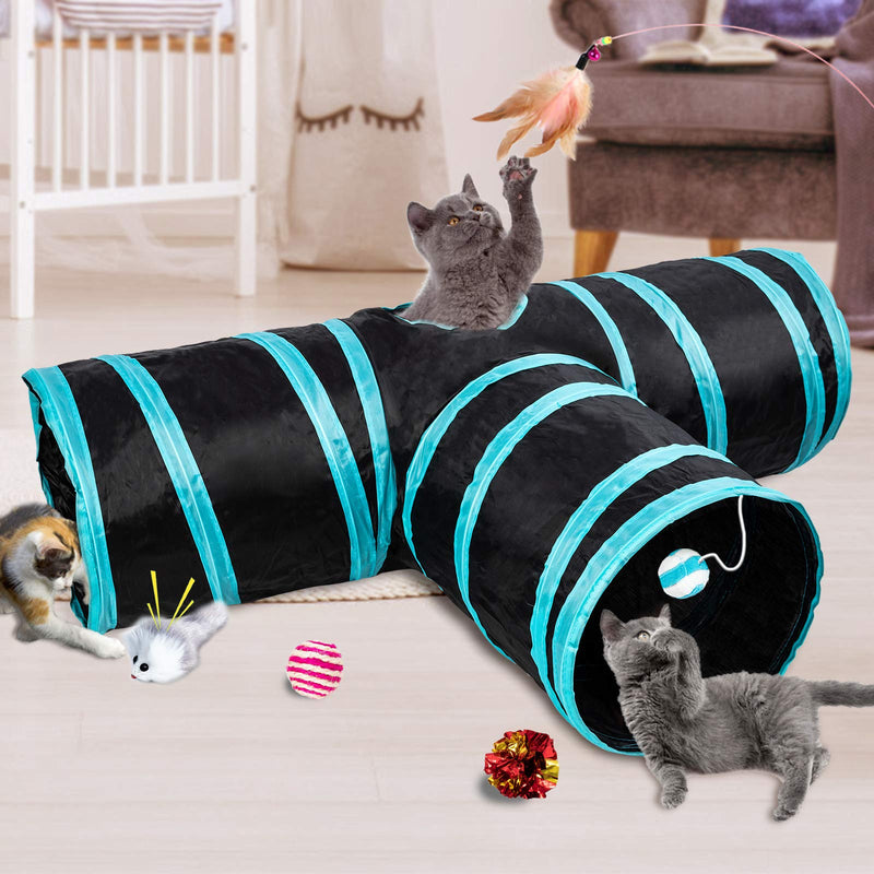 Cat Tunnel, Cat Tunnels for Indoor Cats, Tube Cat Toys 3 Way Collapsible, Kitty Tunnel Bored Cat Pet Toys Peek Hole Toy Ball Cat, Puppy, Kitty, Kitten, Rabbit Black - PawsPlanet Australia