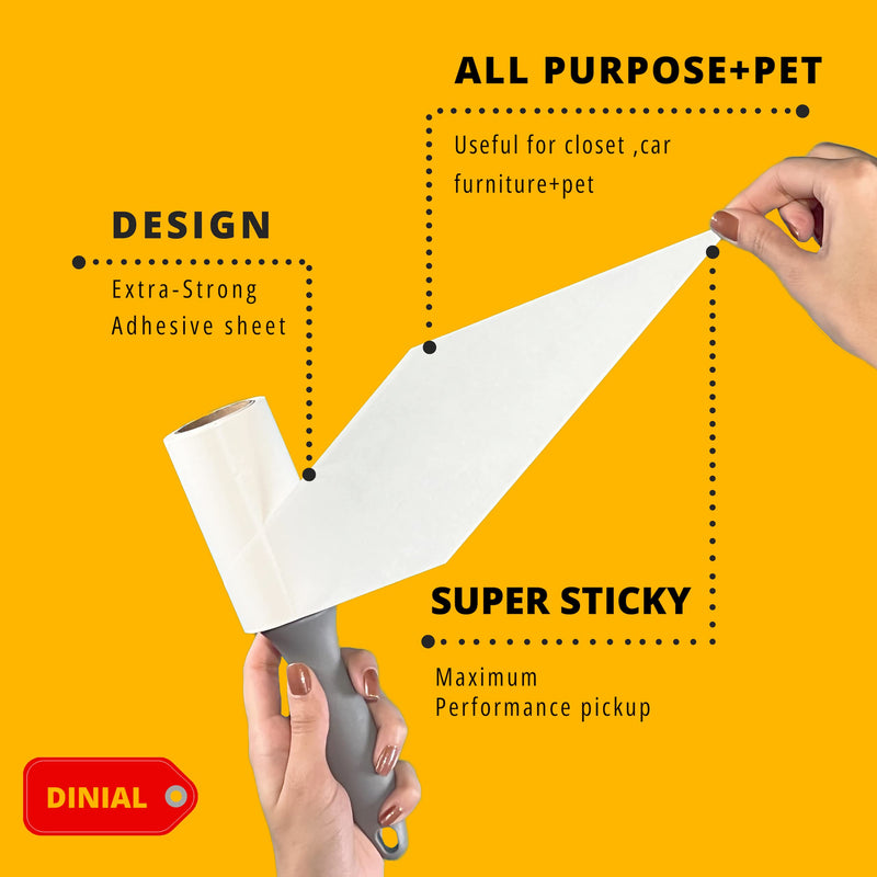 Dinial 2 Lint Roller Handles + 10 Refills (1000 SHEETS IN TOTAL) For All Purpose & Pet Hair - VALUE PACK, More Pickup Per Sheet., Grey - PawsPlanet Australia