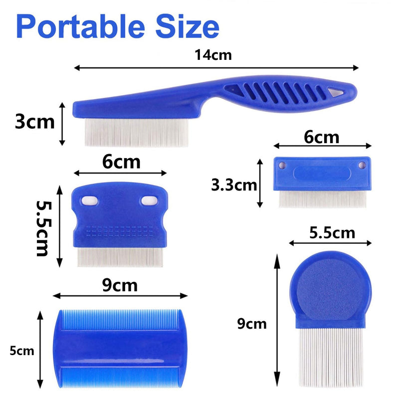Vhger Pack of 6 Cat Dog Flea Comb, Lice Comb, Metal Teeth Lice Comb, Pet Dog Cat Care Comb (Blue) - PawsPlanet Australia