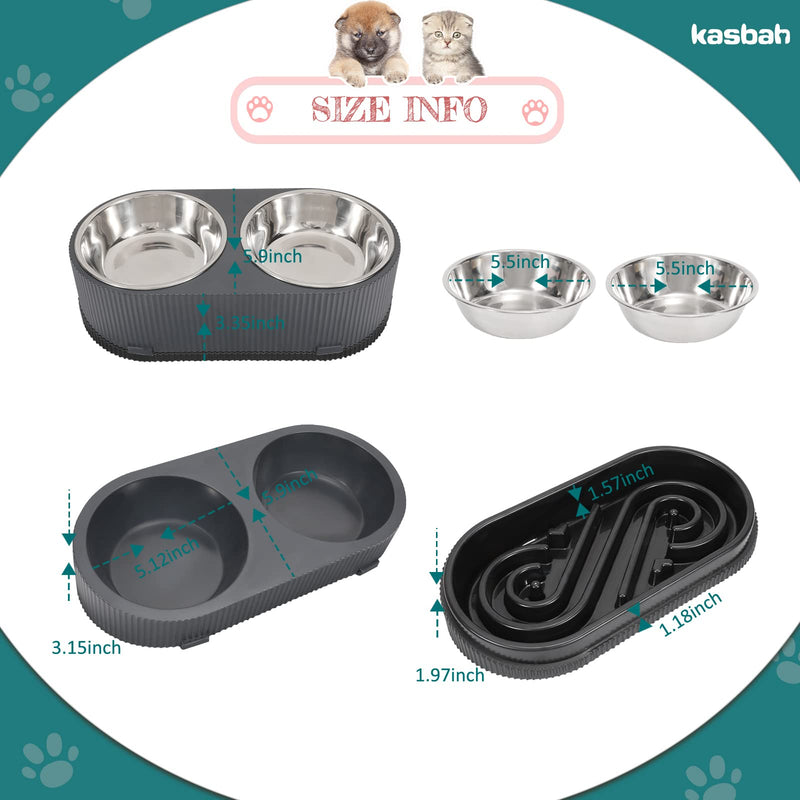 KASBAH Slow Feeder Dog Bowl,Stainless Steel Dog Bowl Non Slip Pet Food Water Cat Bowl Healthy Design Slanted Dog Bowl Bloat Stop Eco-Friendly No-Spill Puzzle Bowl Pet Feeder Bowl Set for Small Medium Dogs Small/Medium A-Black+Gray - PawsPlanet Australia