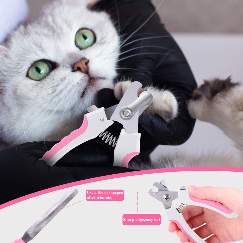 URATOT Pet Nail Clipper Set Professional Pet Nail Trimmer with Safety Guard to Avoid Over-cutting Include Nail Clipper and Nail File for Medium and Large Pets Dogs Cats, Pink S - PawsPlanet Australia