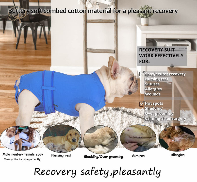 SyChien Dog Recovery Suit,Combed Cotton Male Neutered Female Spay Surgery Recovery Medium Abdominal Wounds Suit,Full-Body Protection Surgical Shirt,Grey M Grey recovery suit - PawsPlanet Australia
